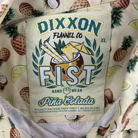 Dixxon Fist Mens XL Pina Colada Coconut‎ Pineapple Lime Hawaiian Button Shirt - Picture 4 of 11